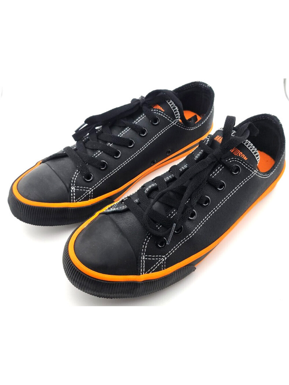 Harley‑Davidson Men’s Black & Orange Low‑Top Sneakers – Size 9.5 – Canvas